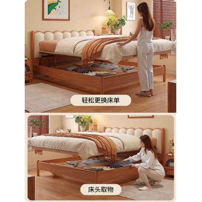 原木风全实木床平移高箱储物床白蜡木1.8双人主卧次卧婚床